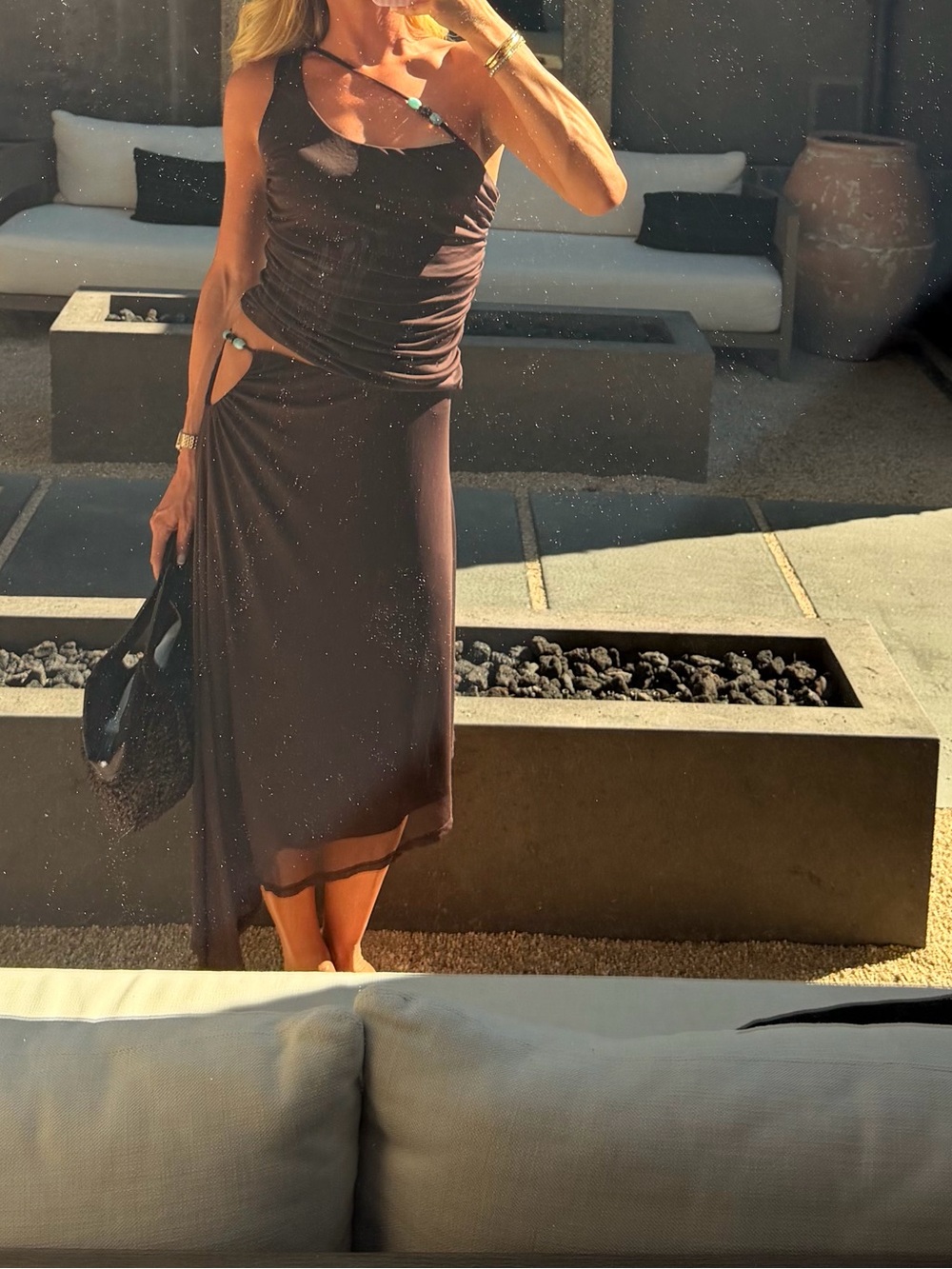 Brown Asymmetric Midi skirt set